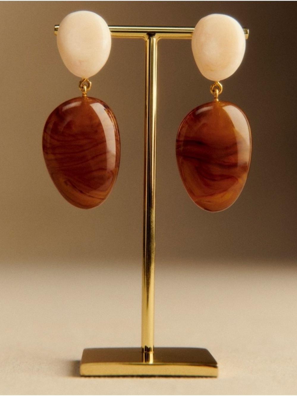 Sezane Carla Drop Earrings in Brown and Ecru